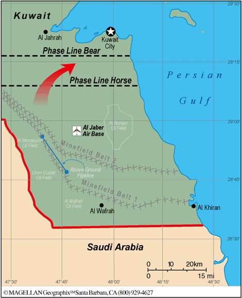 map of movement of the 2d Reconnaissance Battalion on February 26, 1991