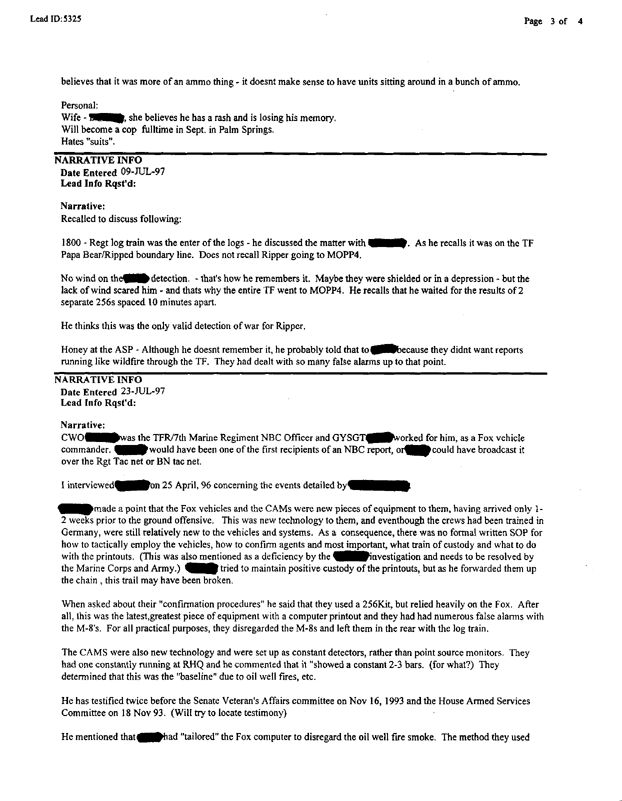 Lead Sheet 5325, Interview with Task Force Ripper NBC Officer, June 18, 1997