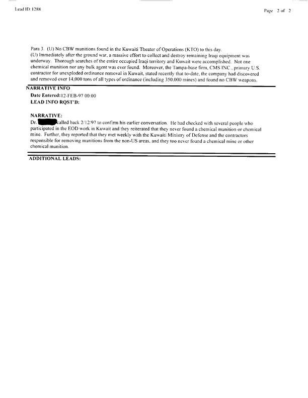 Lead Sheet #1288, Interview of division president, CMS, Inc., February 11, 1997, p. 1.