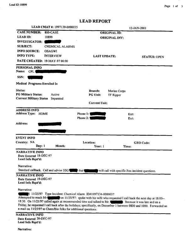 Lead Sheet #10899, Interview of Fox 5604 MM-1 operator, December 1, 1997, p. 2.