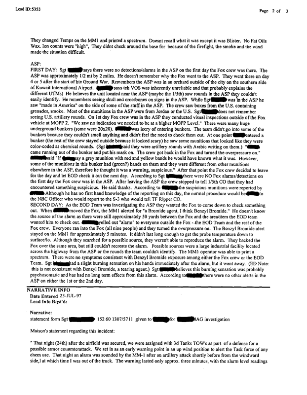 Lead Sheet #5353, Interview of Fox 5604 driver, June 27, 1997, p. 2.