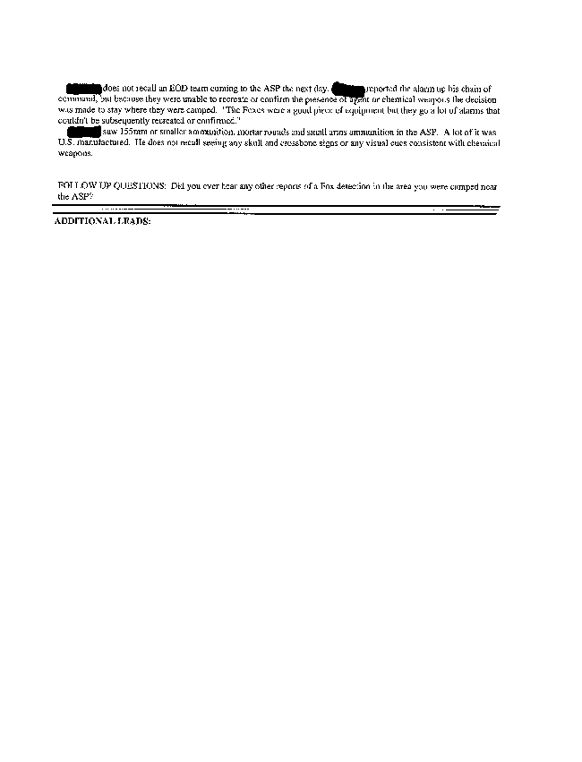 Lead Sheet #5370, Interview of nuclear, biological, and chemical officer, 1st Battalion, 5th Marine Regiment, July 1, 1997, p. 1.