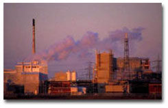 factory with smokestacks