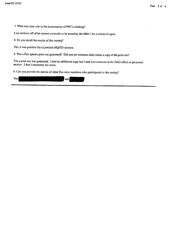 Lead Sheet 13735, Interview of MM-1 operator, 22nd Chemical Company, August 20, 1999