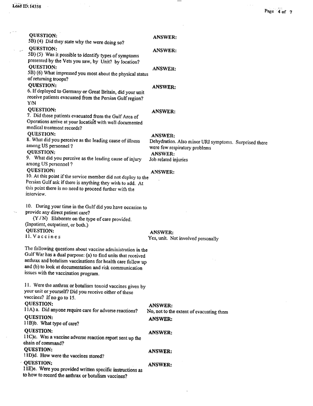 Lead Sheet 14358, Interview of physician's assistant, 4-8th Cavalry, 3rd Armored Division, February 5, 1998