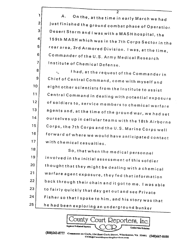Special Assistant for Gulf War Illnesses, Interview of Colonel Michael A. Dunn, M.D., July 13, 1999