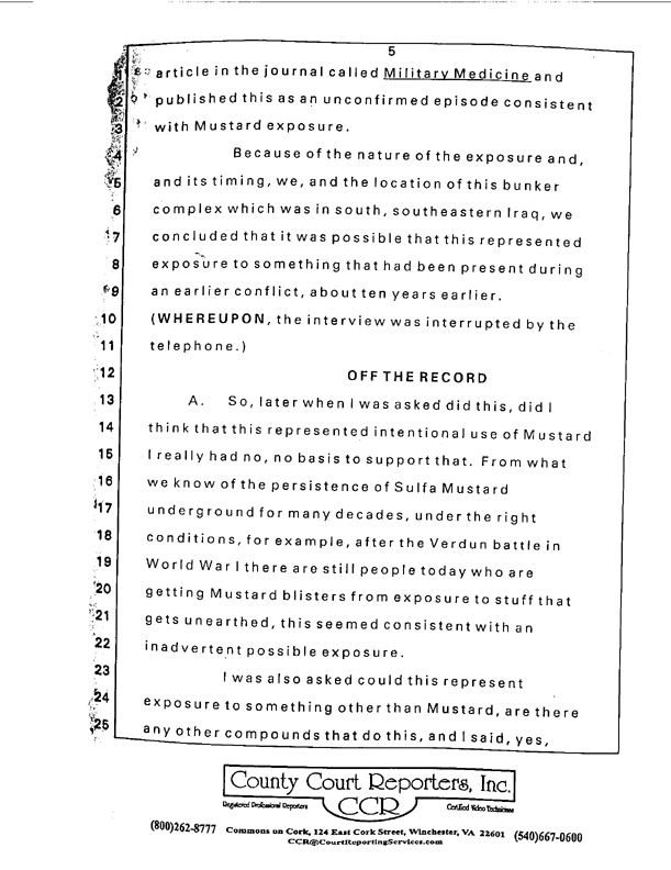 Special Assistant for Gulf War Illnesses, Interview of Colonel Michael A. Dunn, M.D., July 13, 1999