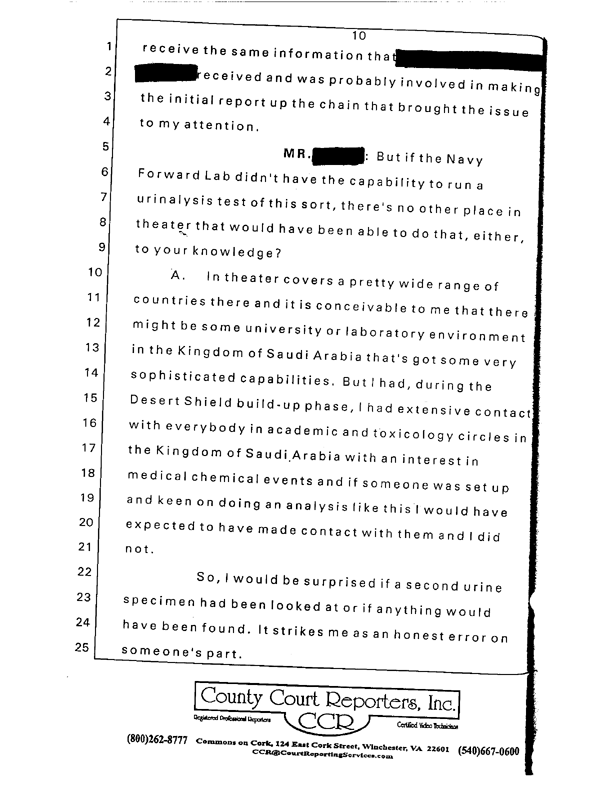 Special Assistant for Gulf War Illnesses, Interview of Colonel Michael A. Dunn, M.D., July 13, 1999