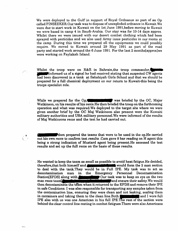 UK Ministry of Defence,  Deposition of injured British soldier, December 5, 1997