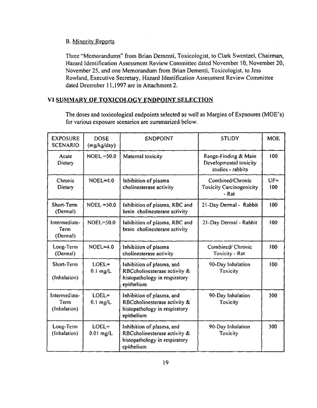 Environmental Protection Agency, Malathion: Report of the Hazard Identification Assessment Review Committee, document #057701, December 17, 1997, p. 19.