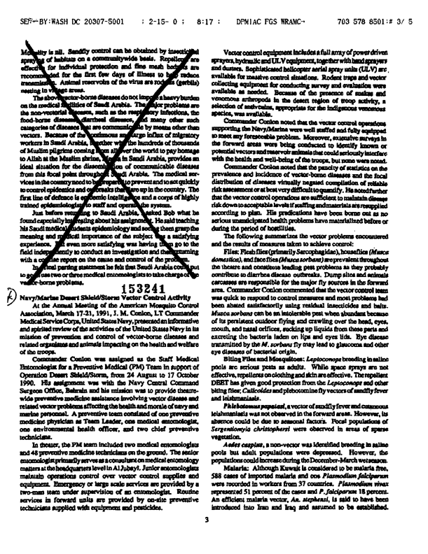   Society for Vector Ecology, �Navy/Marine Desert Shield/Storm Vector Control Activity,� Vector Ecology Newsletter, Vol. 22, No. 1, April 1991, p. 3.