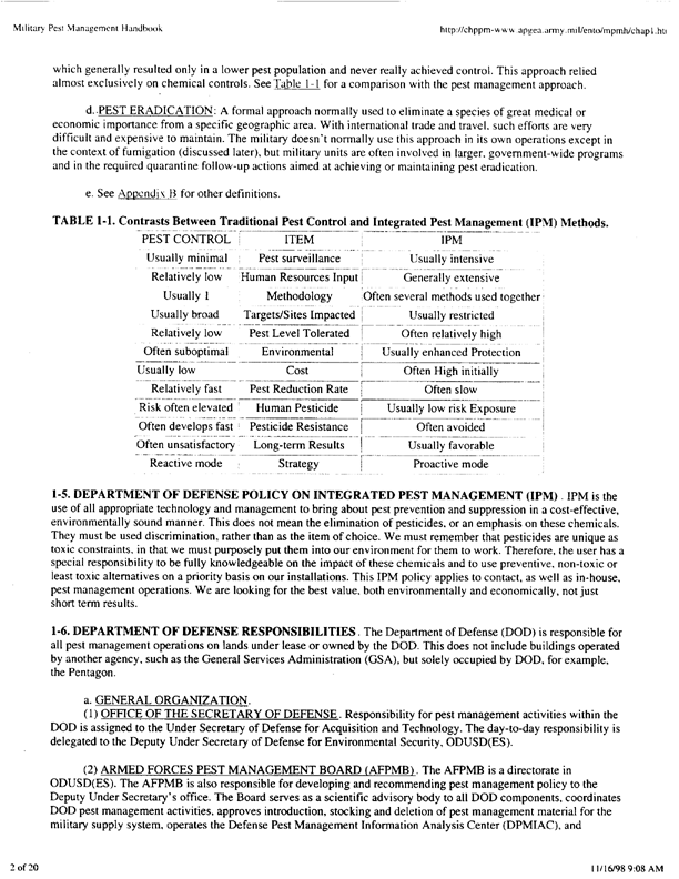   Armed Forces Pest Management Board, Military Pest Management Handbook, not dated, possibly 1992, p. 2.