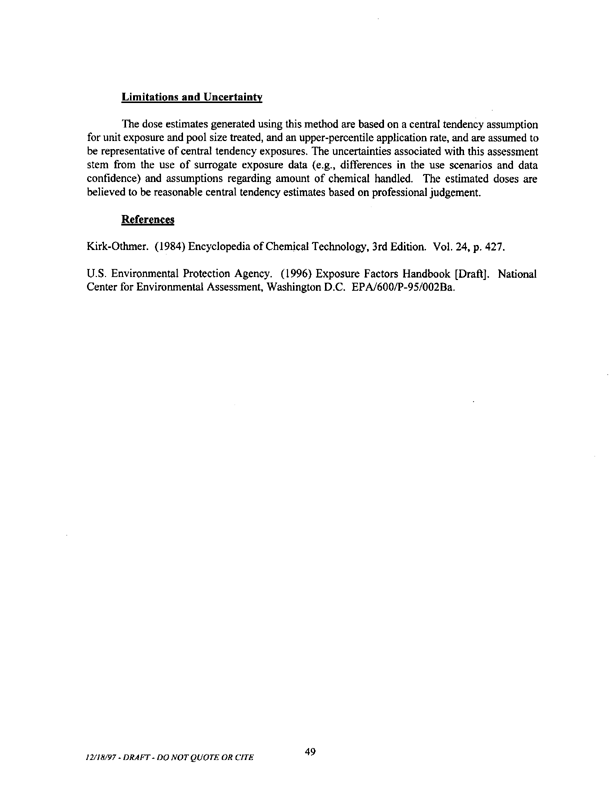   US Environmental Protection Agency, Office of Pesticide Programs, �Standard Operating Procedures (SOPs) for Residential Exposure Assessments-Draft,� December 19, 1997.