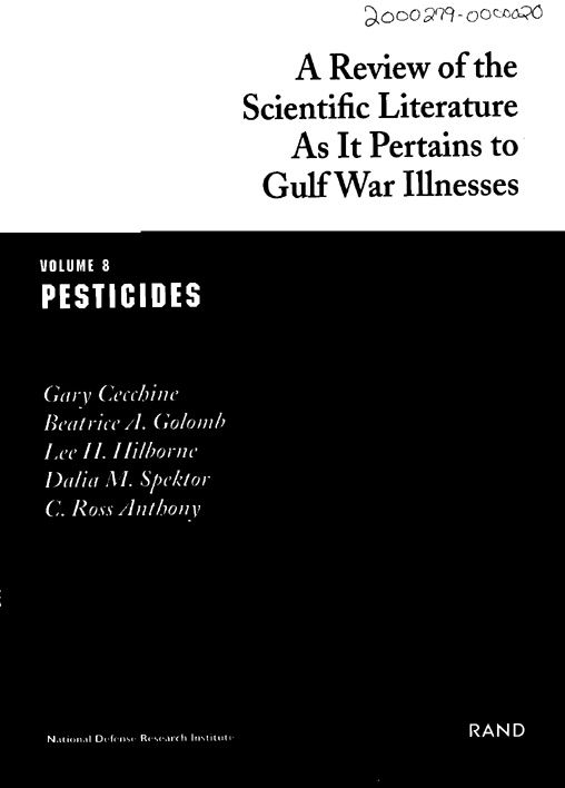 Cecchine, G., et al., A Review of the Scientific Literature as it Pertains to Gulf War Illnesses: Pesticides,  Volume 8, RAND, 2000.