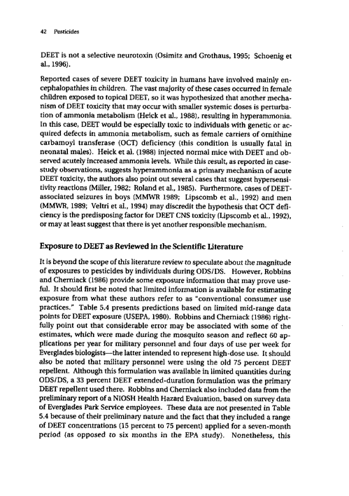 Cecchine, G., BA Golomb, LH Hilborne, DM Spektor, and C.R. Anthony, A Review of the Scientific Literature as it Pertains to Gulf War Illnesses: Pesticides, RAND, Volume 8: June 2000, pp. 39-51.