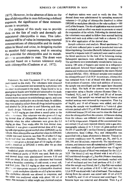 Nolan, R.J., D.L. Rick, N.L. Freshour, and J.H. Saunders, �Chlorpyrifos: Pharmacokinetics in Human Volunteers,� Toxicology and Applied Pharmacology, vol. 73, no. 1, p. 9-10.