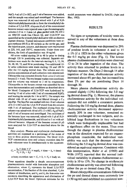 Nolan, R.J., D.L. Rick, N.L. Freshour, and J.H. Saunders, �Chlorpyrifos: Pharmacokinetics in Human Volunteers,� Toxicology and Applied Pharmacology, vol. 73, no. 1, p. 9-10.