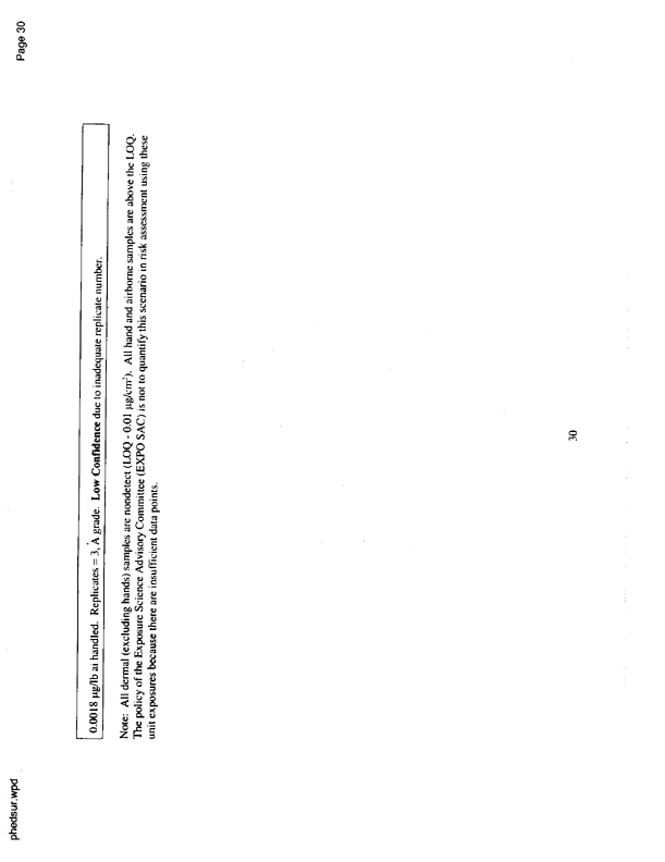   US Environmental Protection Agency, EPA Office of Pesticide Programs, �PHED Surrogate Exposure Guide,� August 1998, p.  30.  High confidence.