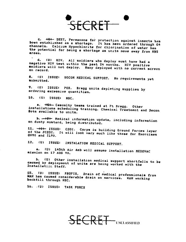 Memorandum from XVIII Airborne Corps G-3, Subject: �Daily Staff Journal (Medical Update)�, August 15, 1990, p. 2.