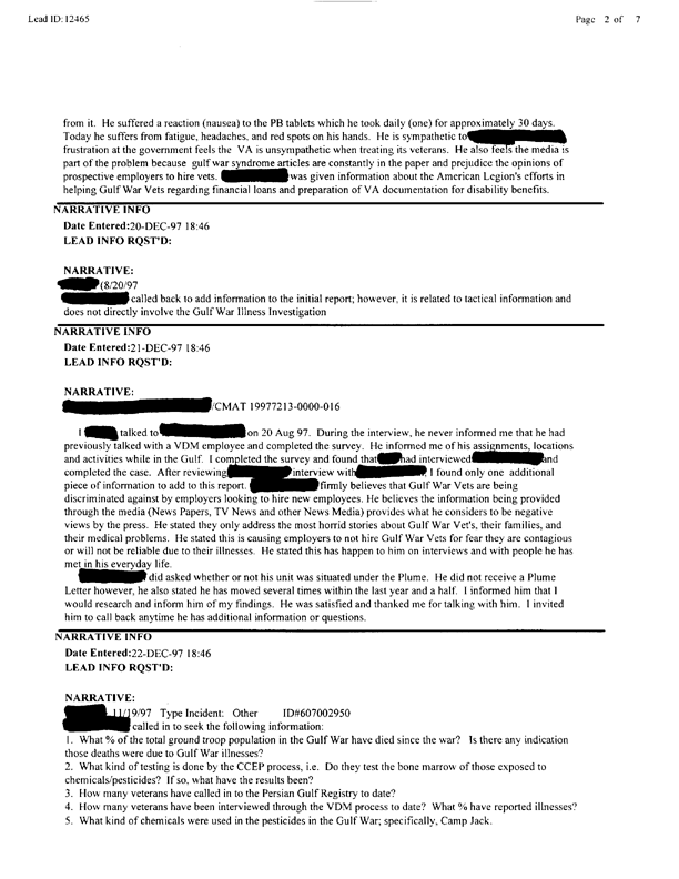   Lead Sheet #12465, Interview with 53rd Quartermaster Detachment airborne rigger, August 19, 1999.