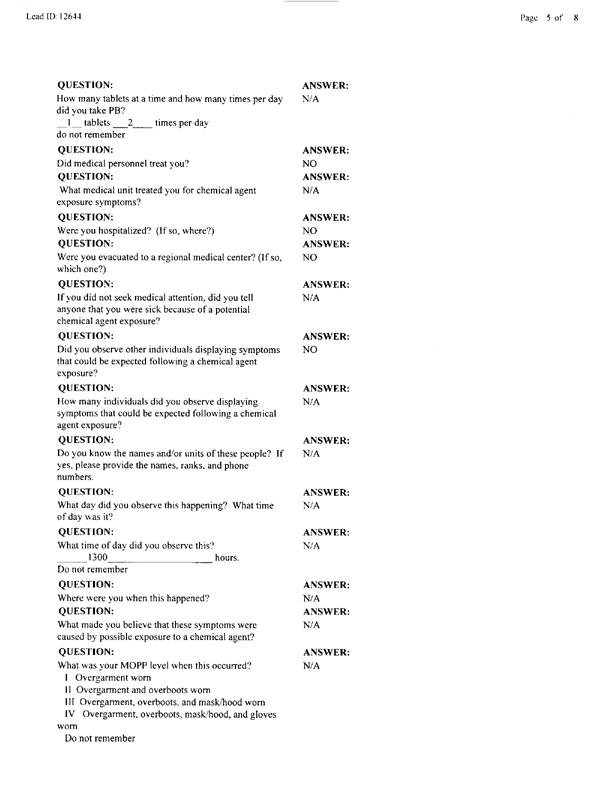   Lead Sheet #12644, Interview with 53rd Quartermaster Detachment mechanic supervisor, September 8, 1997.