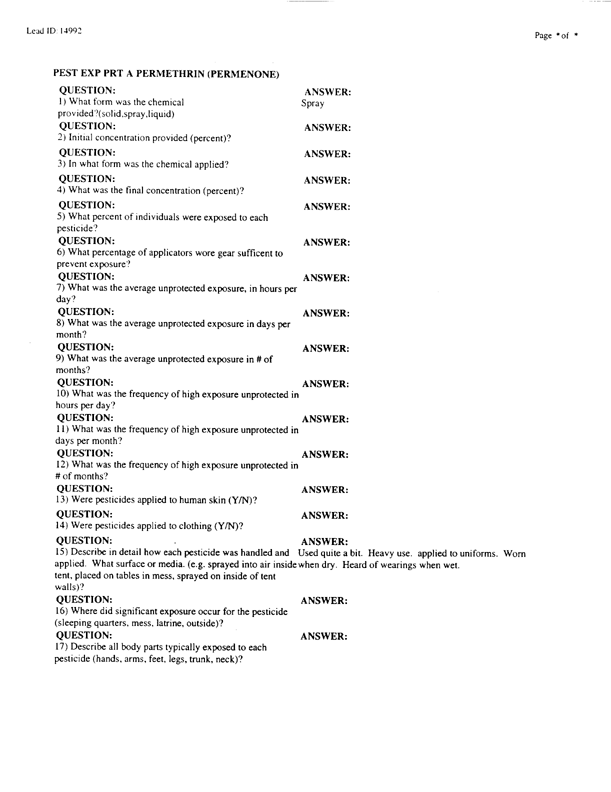 Lead Sheet #14992, Interview with 983rd Medical Detachment entomologist, February 11, 1998.