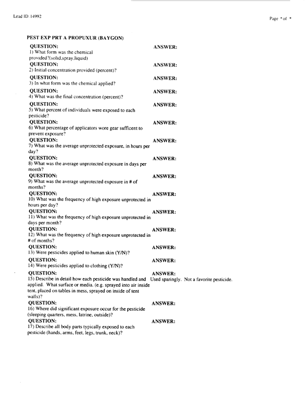 Lead Sheet #14992, Interview with 983rd Medical Detachment entomologist, February 11, 1998.