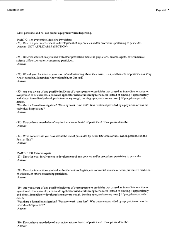 Lead Sheet #15040, Interview with 71st Medical Detachment preventive medicine specialist, February 26, 1998