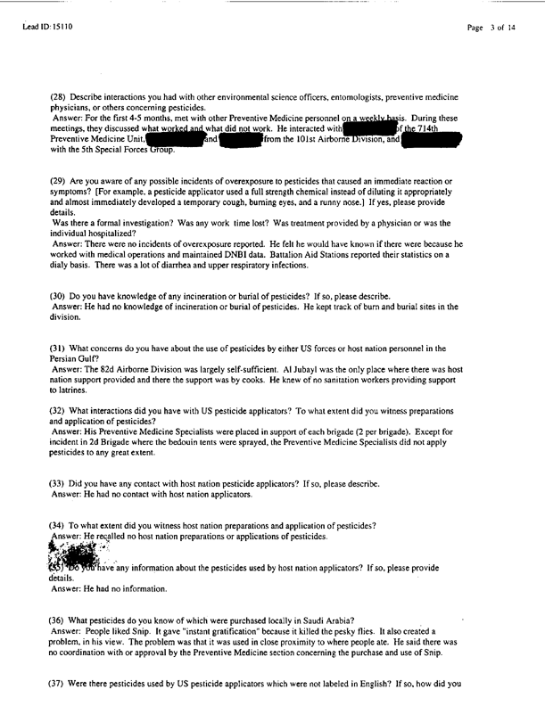   Lead Sheet #15110, Interview with 307th Medical Battalion environmental science officer, February 16, 1998.
