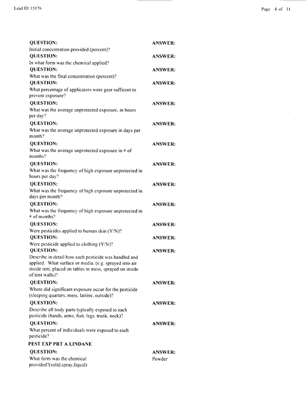  Lead Sheet #15176, Interview with 14th Medical Detachment preventive medicine specialist, March 4, 1998.