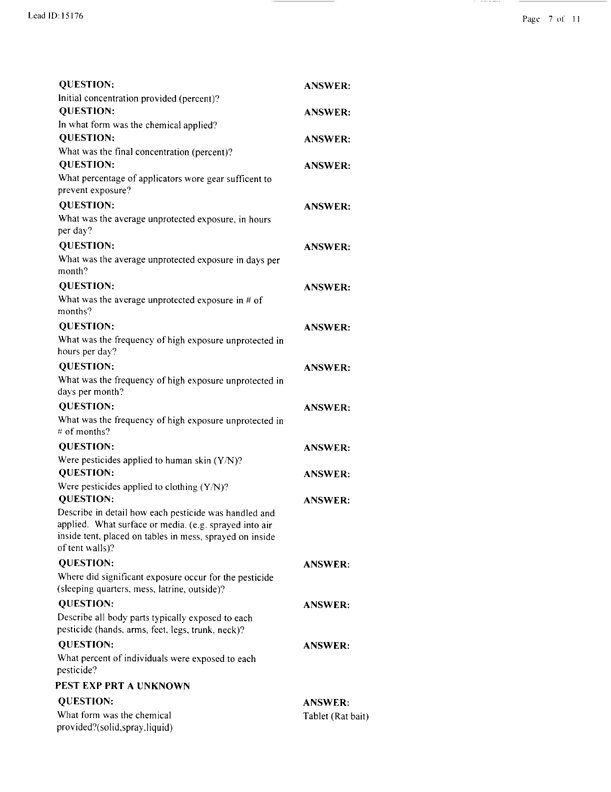   Lead Sheet #15176, Interview with 14th Medical Detachment preventive medicine specialist, March 4, 1998.