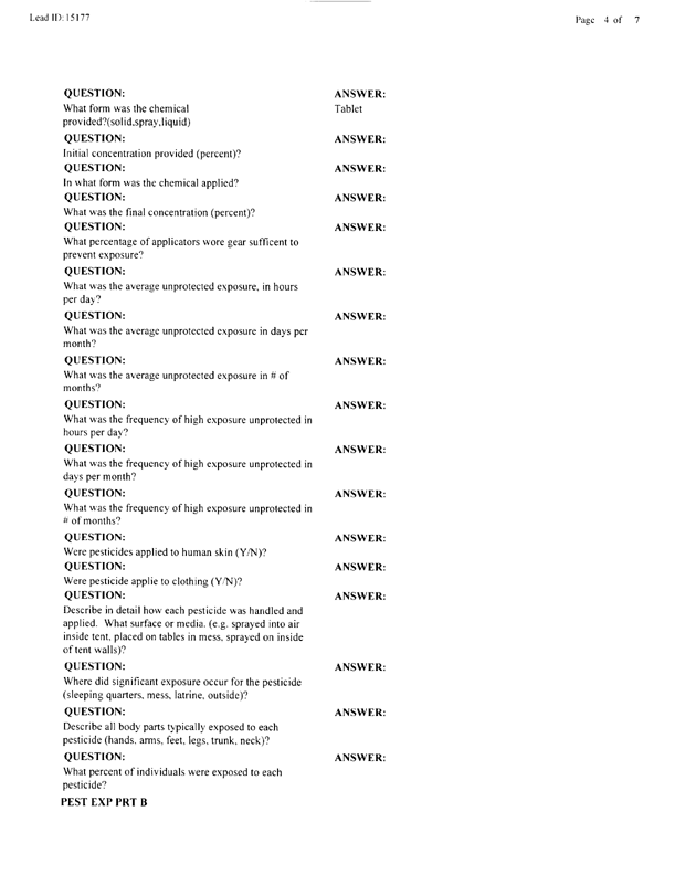   Lead Sheet #15177, Interview with 14th Medical Detachment preventive medicine specialist, February 26, 1998.