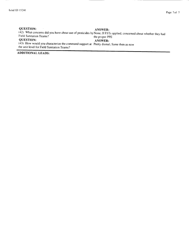   Lead Sheet #15241, Interview with 714th Medical Detachment entomologist, March 3, 1998.
