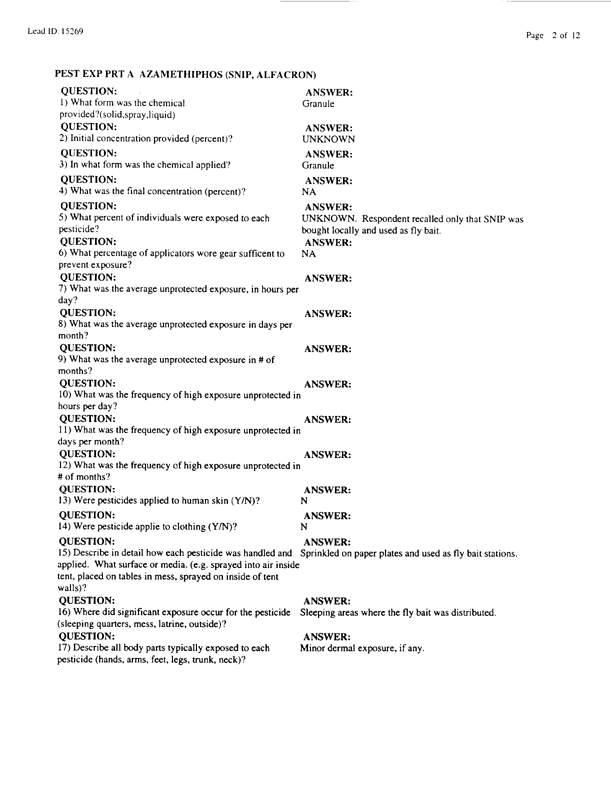 Lead Sheet #15269, Interview with 1st MEF Preventive medicine technician, March 4, 1998.
