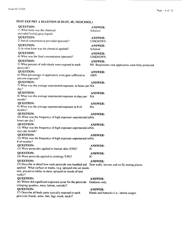   Lead Sheet #15269, Interview with 1st Marine Expeditionary Force preventive medicine technician, March 30, 1998; 