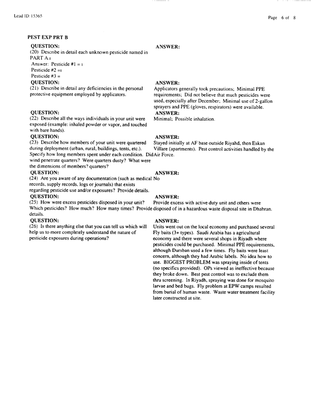   Lead Sheet #15365, Interview with 12th Medical Detachment entomologist, March 9, 1998.