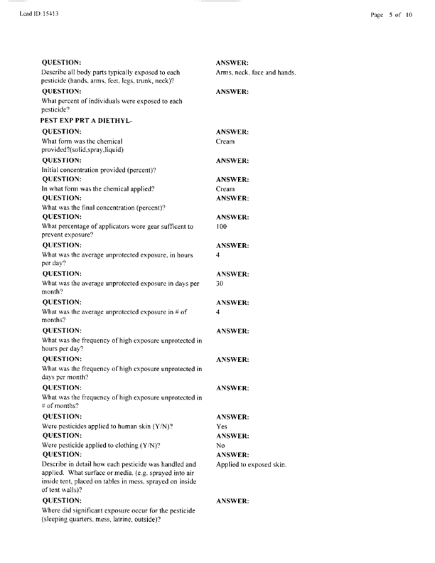   Lead Sheet #15413, Interview with preventive medicine specialist, 105th Medical Detachment, March 10, 1998.