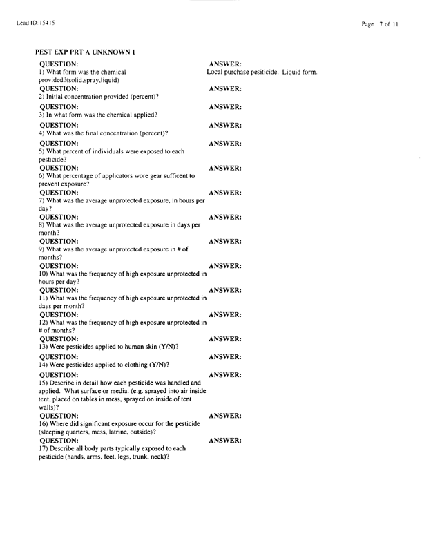   Lead Sheet #15415, Interview with 3rd Armored Division, 122nd Combat Support Battalion, Company F preventive medicine specialist, March 10, 1998.