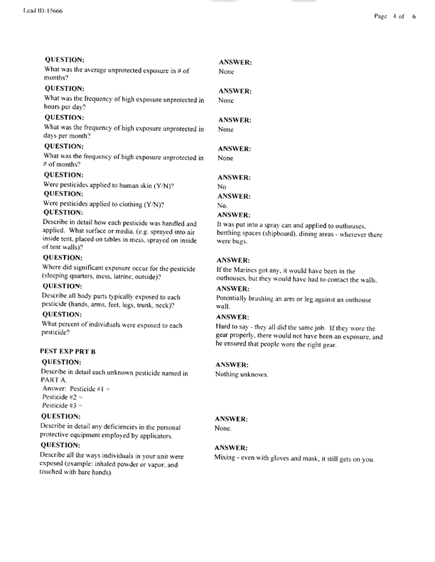   Lead Sheet #15666, Interview with 1st Medical Battalion preventive medicine technician, March 31, 1998.