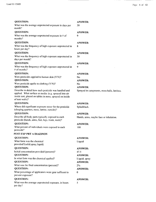   Lead Sheet #15685, Interview with 2nd Medical Battalion preventive medicine technician, June 15, 1998