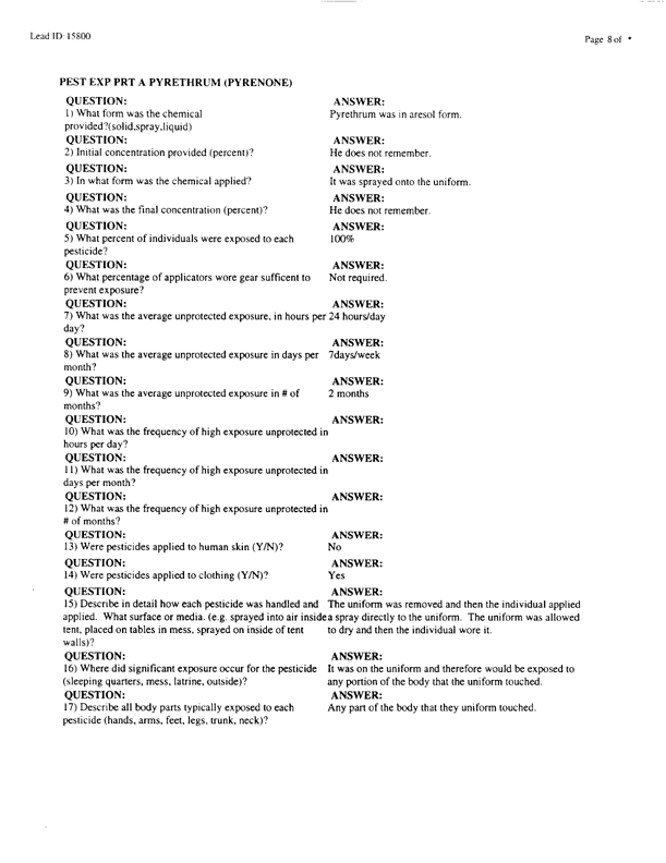   Lead Sheet #15800, Interview with 1st Marine Expeditionary Brigade preventive medicine technician, April 17, 1998.