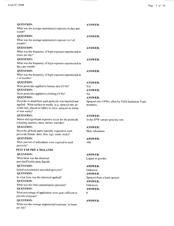   Lead Sheet #15848, Interview with 403rd Enemy Prisoner of War Camp preventive medicine specialist, April 7, 1998.