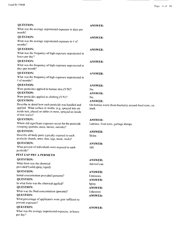   Lead Sheet #15848, Interview with 403rd Enemy Prisoner of War Camp preventive medicine specialist, April 7, 1998.