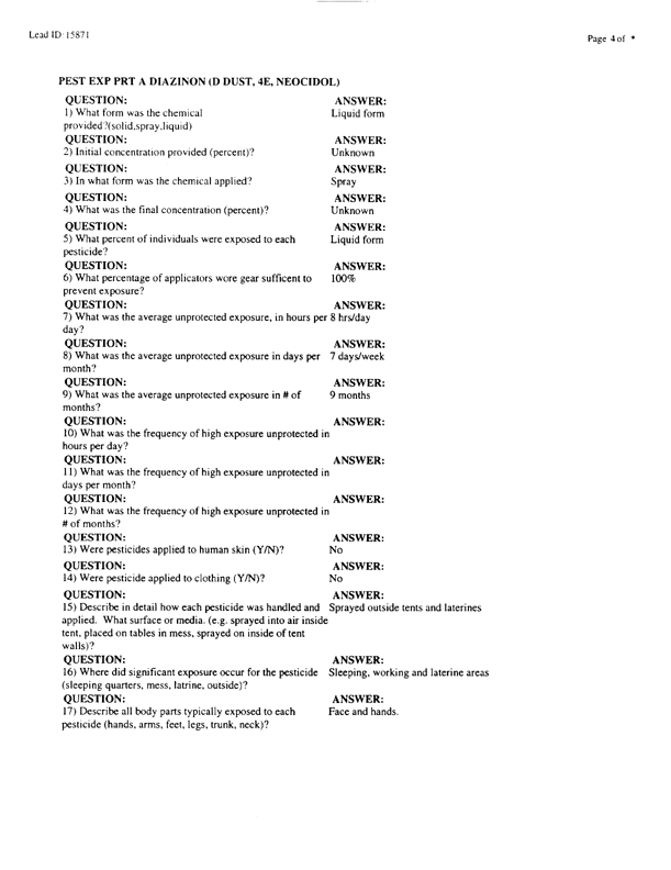   Lead Sheet #15871, Interview with 1st Marine Division preventive medicine technician, April 14, 1998.