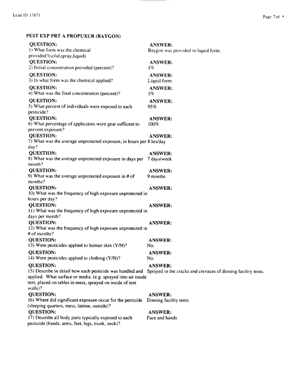   Lead Sheet #15871, Interview with 1st Marine Division preventive medicine technician, April 14, 1998.