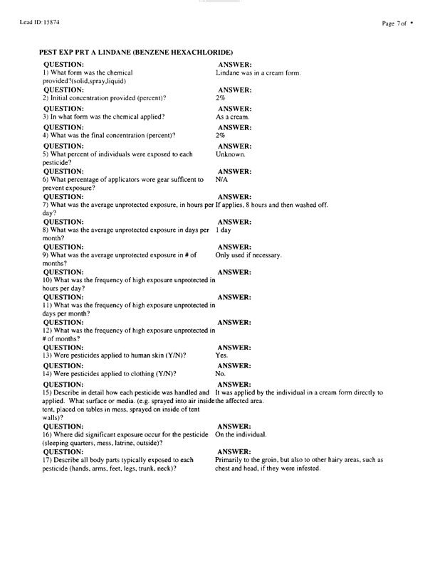   Lead Sheet #15874, Interview with 1st Marine Division preventive medicine technician, April 10, 1998.