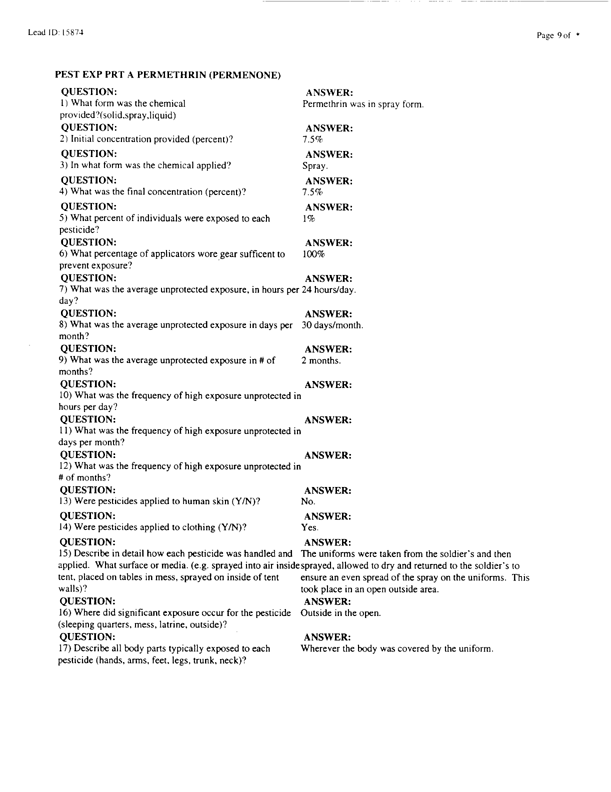   Lead Sheet #15874, Interview with 1st Marine Division preventive medicine technician, April 10, 1998.