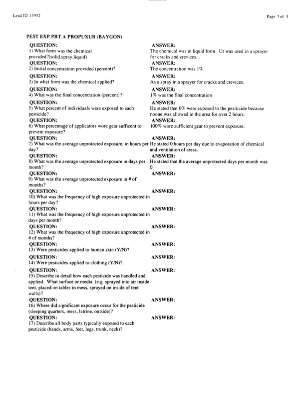 Lead Sheet #15952, Interview with Navy preventive medicine technician, February 23, 1999.