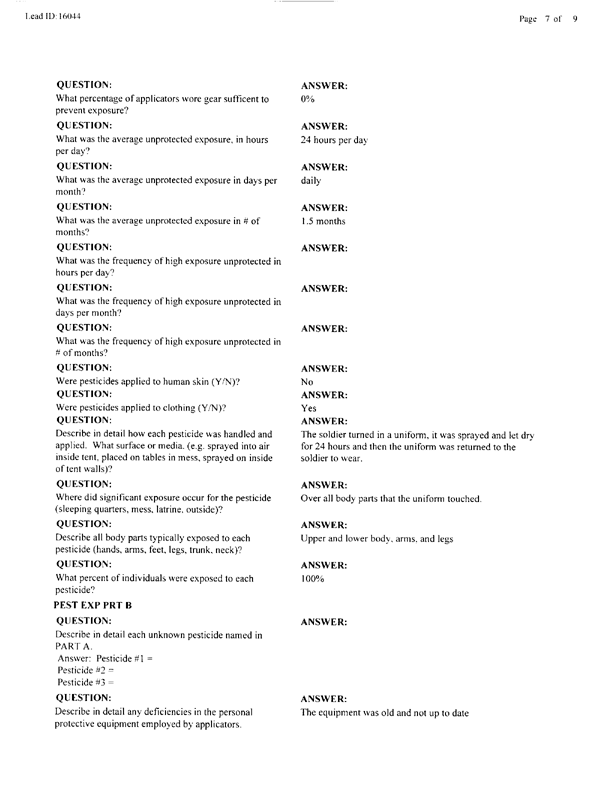 Lead Sheet #16044, Interview with 724th Combat Support Battalion, 24th  Infantry Division preventive medicine specialist, April 14, 1998