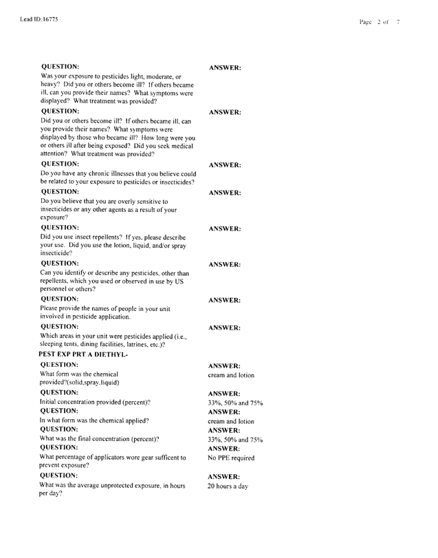 Lead Sheet #16775, Interview with Marine 4th Civil Affairs Group environmental health officer, May 21, 1998; 